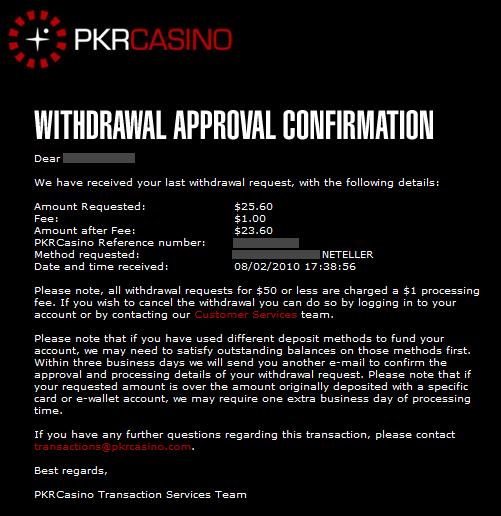 Withdrawel Confirmation